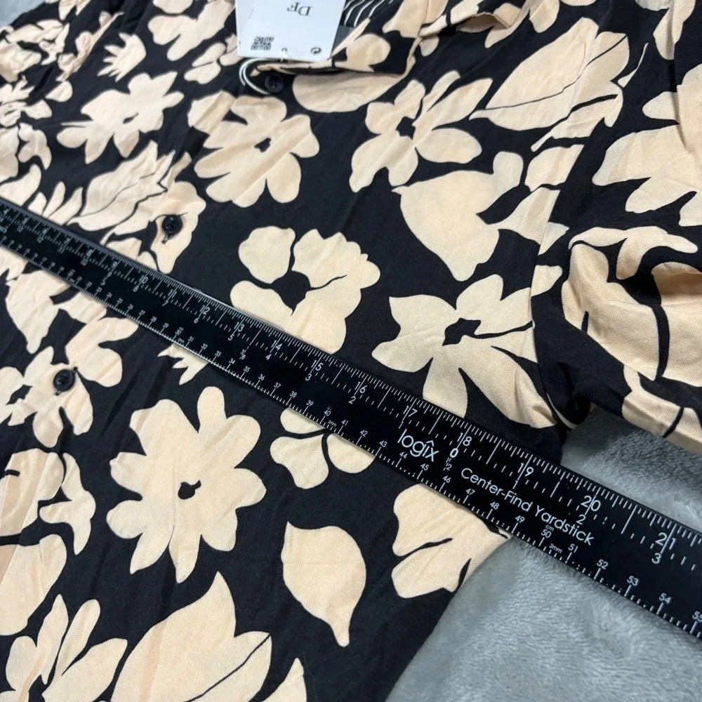 Denim & Flower Ricky Singh Mens Small Floral Button Down Shirt Black Tan NWT